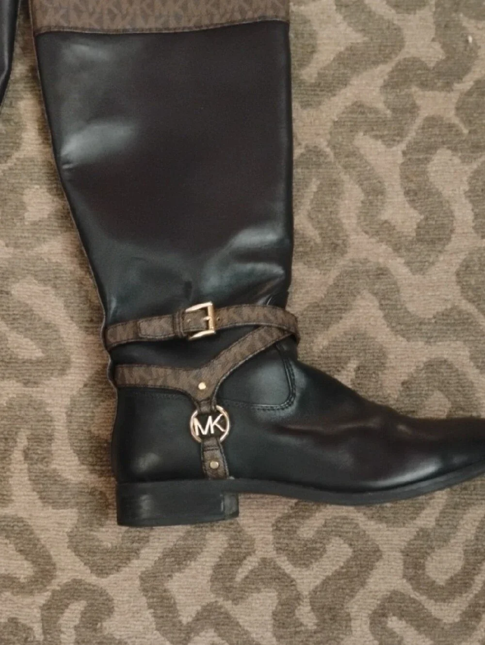 Michael Kors Black Tall Leather Over-the-Knee Boots with MK Charm